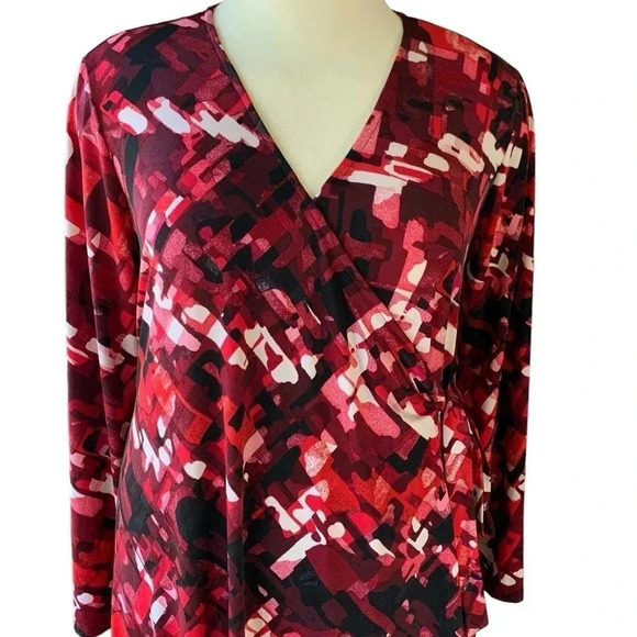 Liz Lange Maternity Long Sleeves Jersey Wrap Dress Size XL Red Black Abstract - Picture 5 of 16